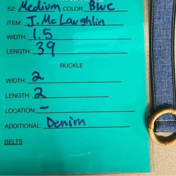 J. McLaughlin Dixie Linen Woven Belt Denim Blue with Bamboo Buckle - Picture 6 of 6